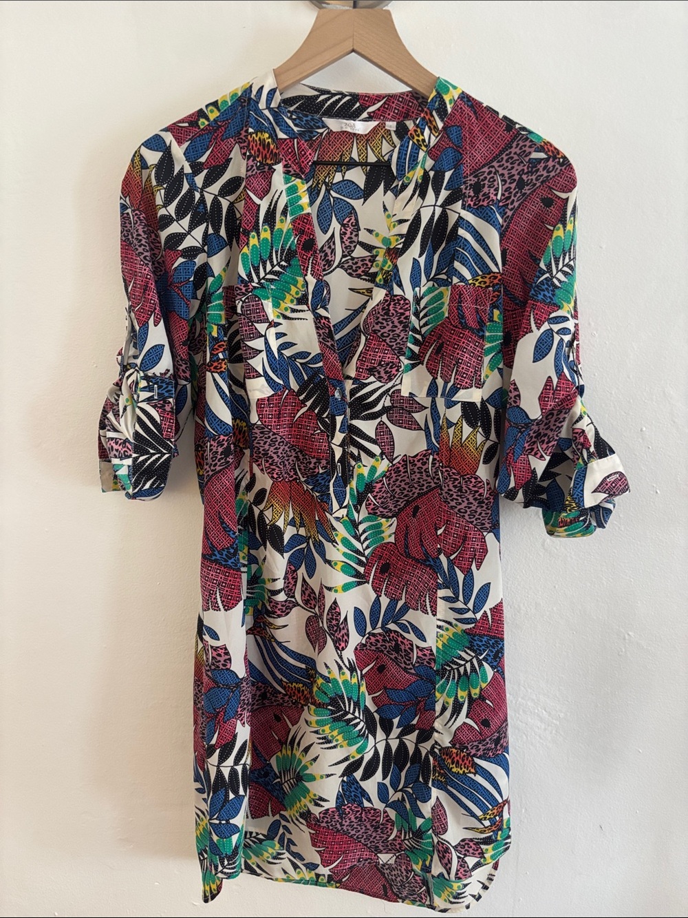 Printed V-Neck Swim Coverup - Multi Floral Animal Print